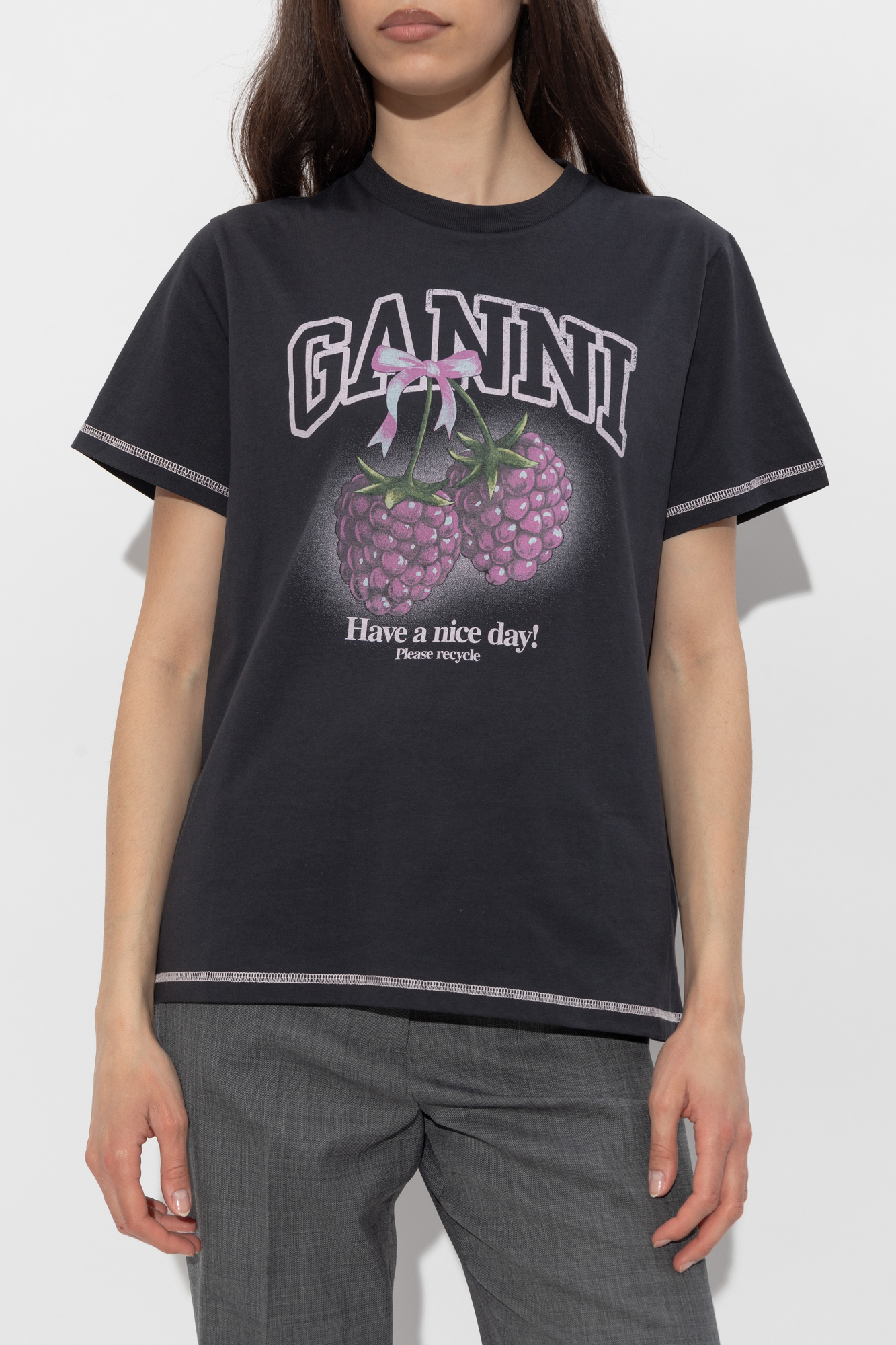 Ganni T-shirt with embroidered logo | Women's | Vitkac